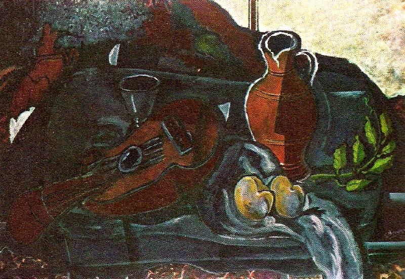 georges braque mandolin glas kruka och frukt